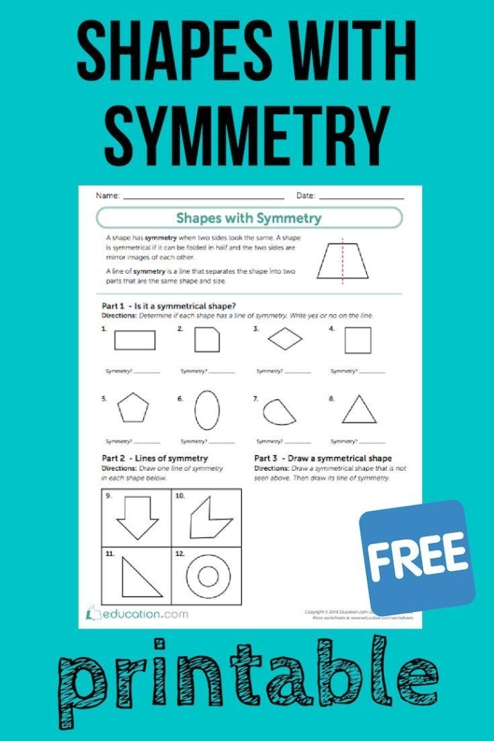 Shapes with Symmetry worksheet for third-grade math students Worksheet featuring various shapes for identifying symmetry