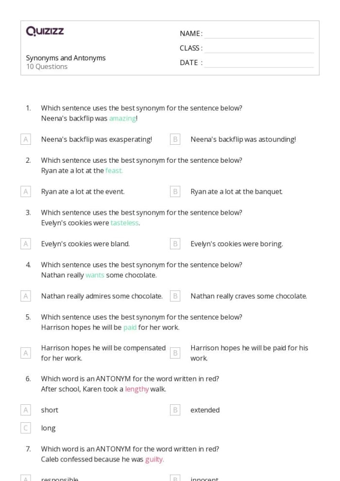 Practice Test Synonyms and Antonyms Worksheet 15 First grade vocabulary practice worksheet focusing on identifying synonyms and antonyms