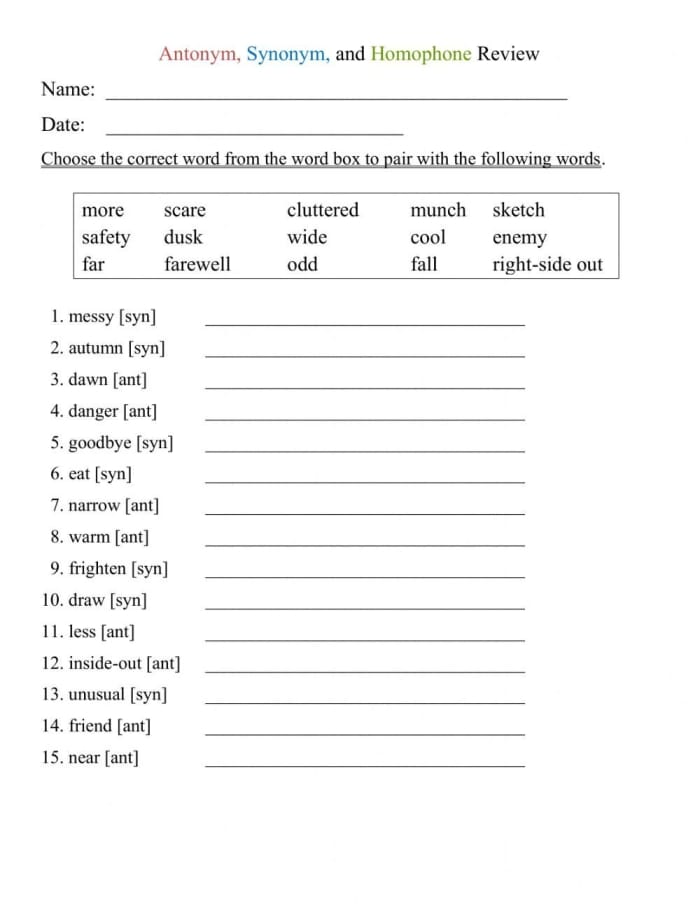 Vocabulary Building Exercise Worksheet Synonyms and Antonyms for Grade One Number Nine First grade synonym and antonym practice worksheet featuring vocabulary word matching exercises