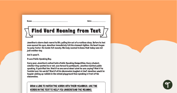 Sixth grade student matching unfamiliar vocabulary words to synonyms in a paragraph context worksheet