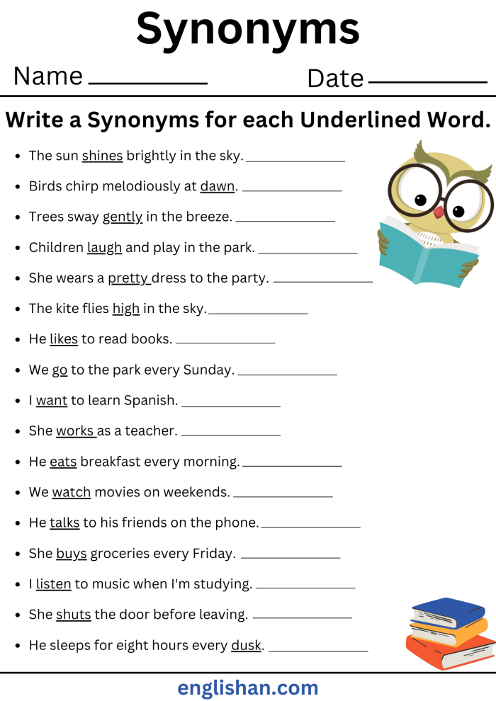Find the Synonym Worksheet Number 22 Third grade synonym identification practice worksheet for algebra students