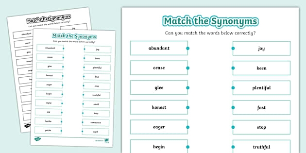Engaging phonics activity to help children learn synonyms through matching pairs Synonym Word Match worksheet for second graders focusing on adjectives