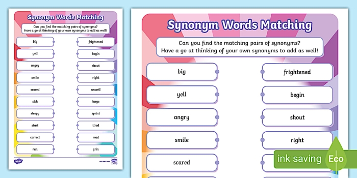 Synonym Word Match worksheet for phonics practice in second grade Worksheet featuring synonym matching for second graders to enhance their vocabulary skills
