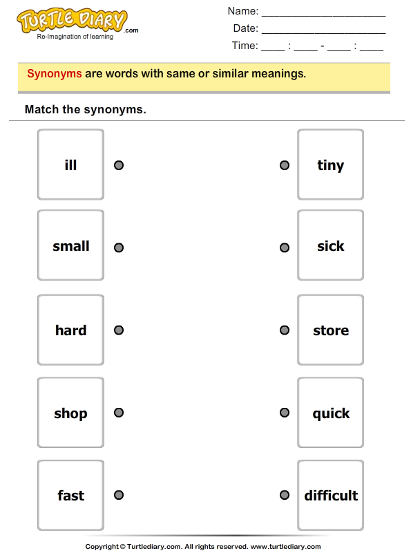 Second grade phonics worksheet helping students practice synonym matching Synonym Word Match worksheet for second graders focusing on adjectives