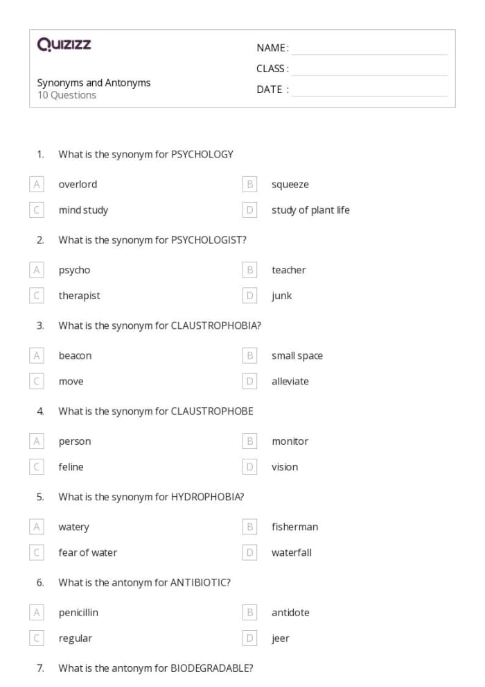 Synonyms and Antonyms Worksheets for First Grade