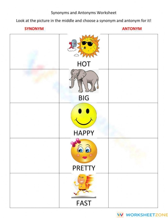 Synonyms and antonyms practice worksheet for fourth and fifth graders