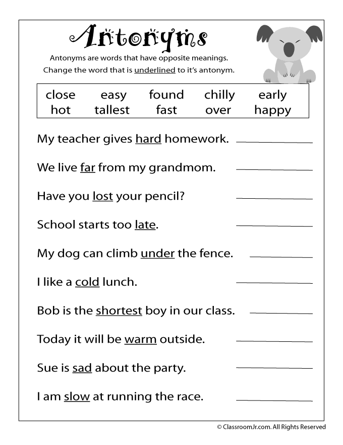 Fourth grade worksheet for reviewing synonyms and antonyms practice exercises
