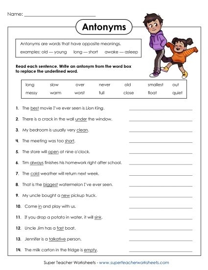 Worksheet for identifying synonyms for third-grade students