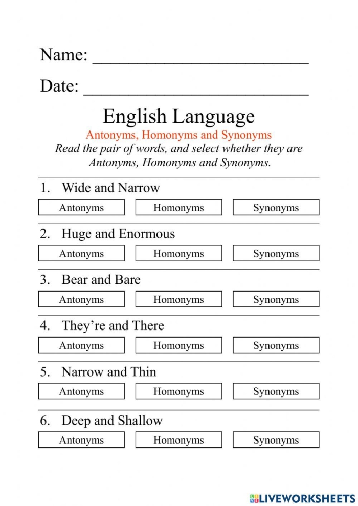 Students practicing synonyms and antonyms on a worksheet designed for fourth and fifth graders