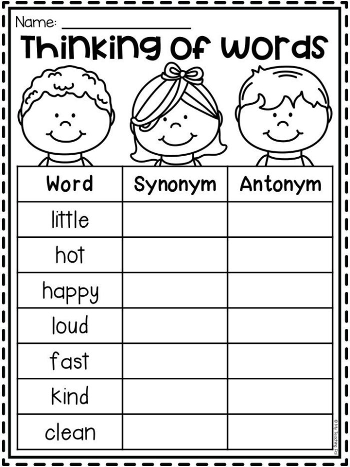 Fourth grade worksheet featuring vocabulary exercises for identifying synonyms and antonyms