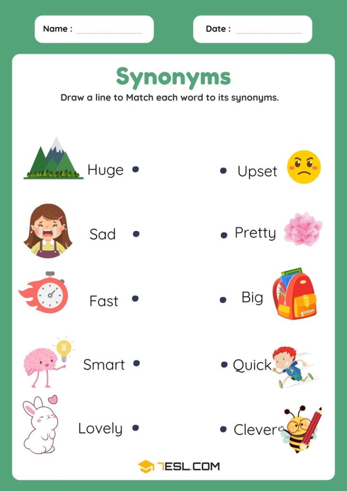 Worksheet for finding synonyms in geometry terms for third graders