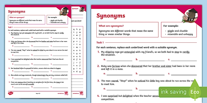 Third grade worksheet featuring the topic of synonyms with engaging exercises