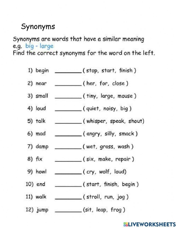 Worksheet featuring a fun exercise on synonyms for third graders in geometry