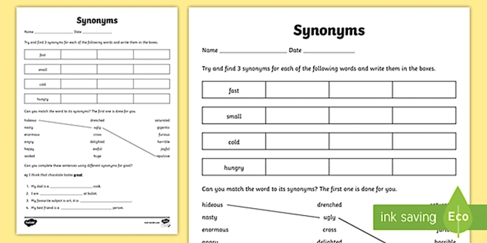 Worksheet featuring the title "Synonyms are Fun" for third graders to enhance vocabulary skills. Engaging geometry-themed activity to find missing words and complete sentences.
