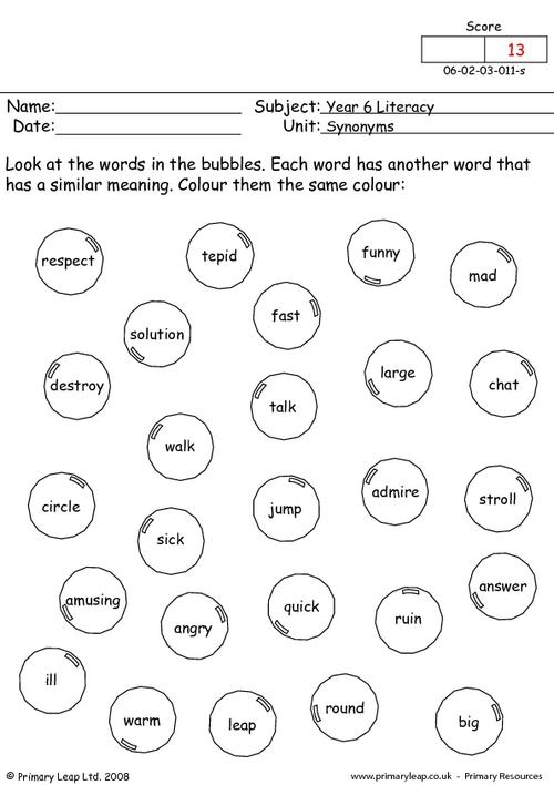 Worksheet for practicing synonyms in geometry for third graders