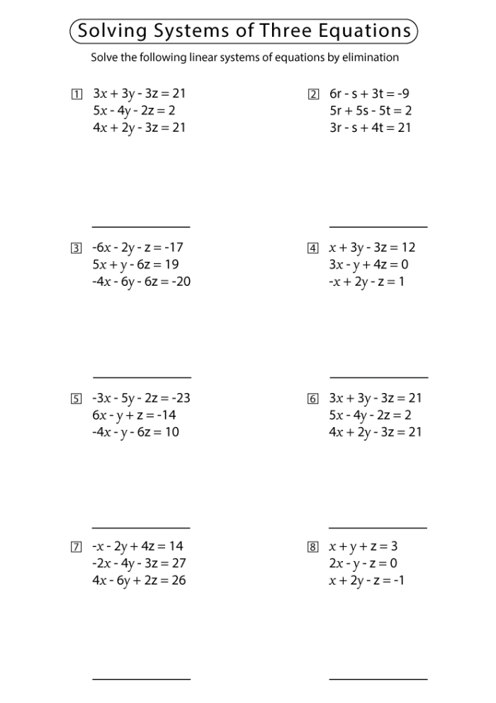 Eighth grade student worksheet for solving systems of linear equations by graphing