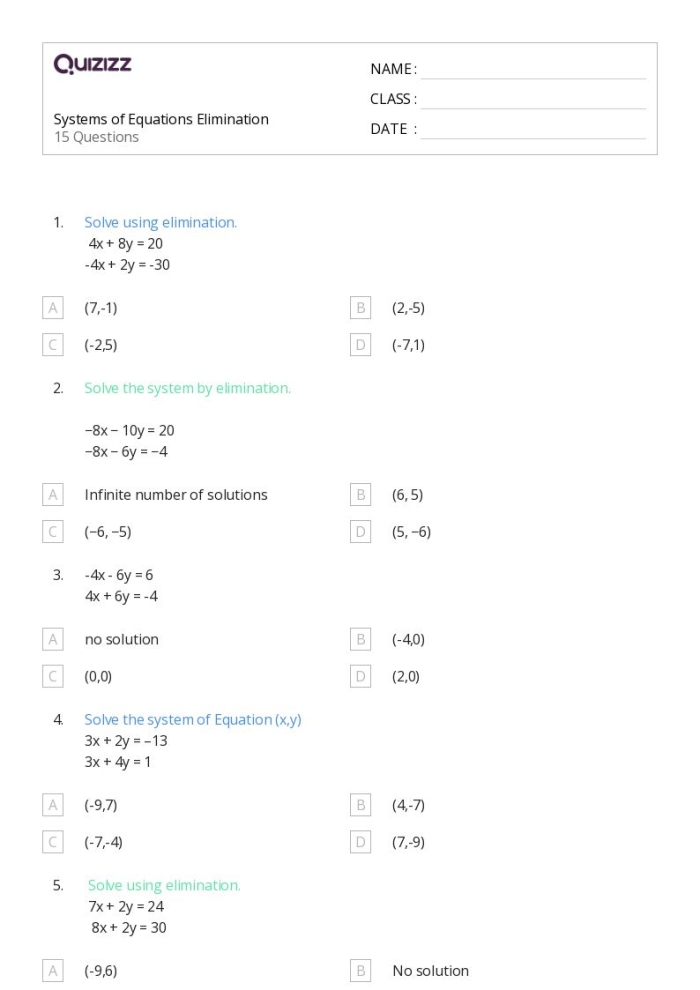 Two parallel lines with different y-intercepts representing a system with no solution in an eighth grade algebra worksheet