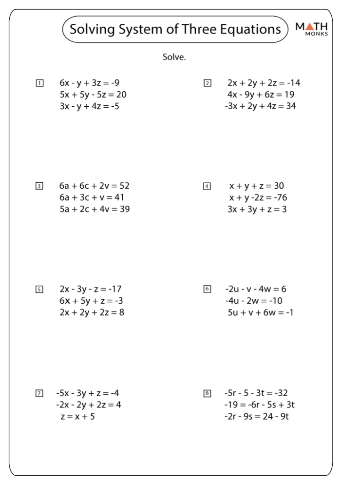 Solutions to Systems of Equations Algebra Practice Activity 22 Eighth grade students solving systems of equations with two variables on a practice worksheet