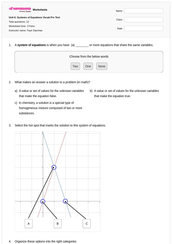 Eighth grade math worksheet focusing on identifying the number of solutions in systems of equations using slope and y-intercept