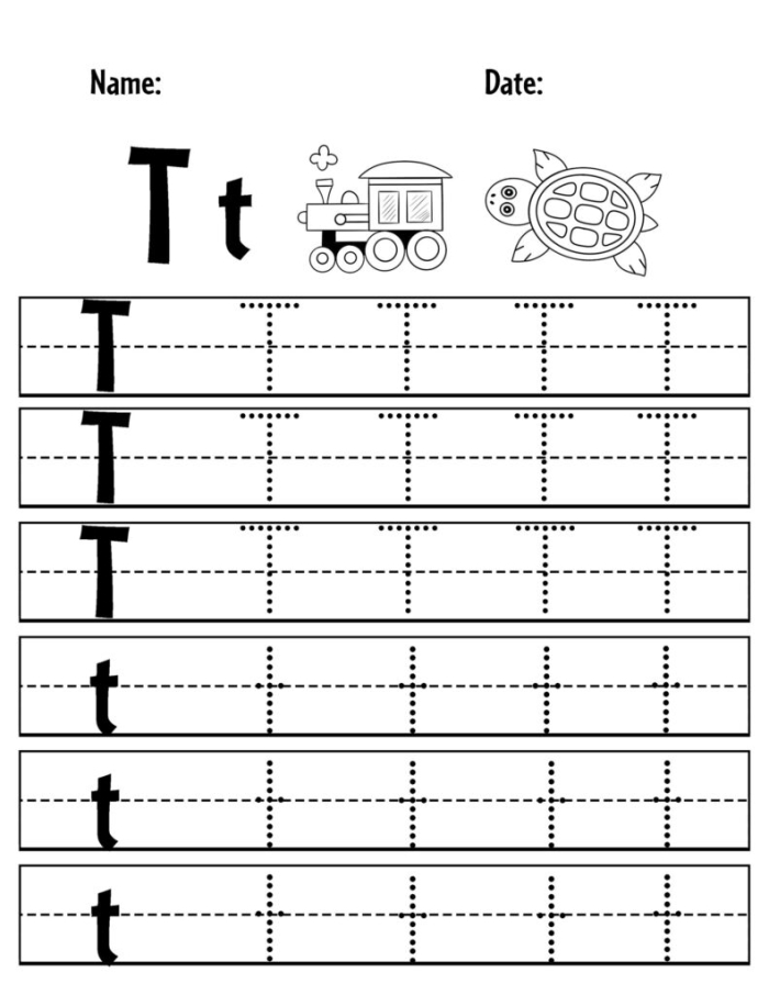 Fun and educational "T Is For..." worksheet for pre-K kids to explore letter T through creative coloring. Perfect for enhancing early literacy skills. Colorful "T Is For..." worksheet designed for preschoolers to learn the alphabet and practice letter T sounds. Engaging activity for young learners to enjoy while coloring.