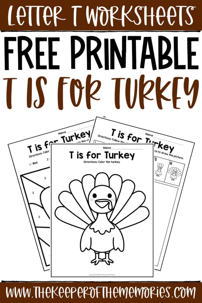 Engaging T Is For... worksheet designed to enhance letter recognition and sound practice Colorful worksheet featuring the letter T for preschoolers to color and learn phonetics