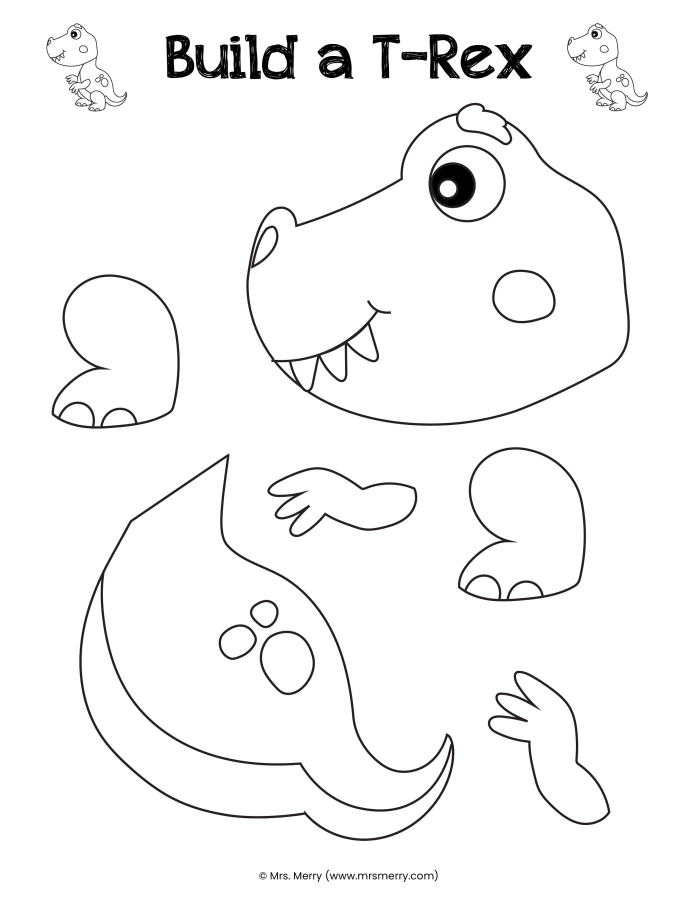 A coloring worksheet featuring a fierce Tyrannosaurus Rex for pre-k reading students