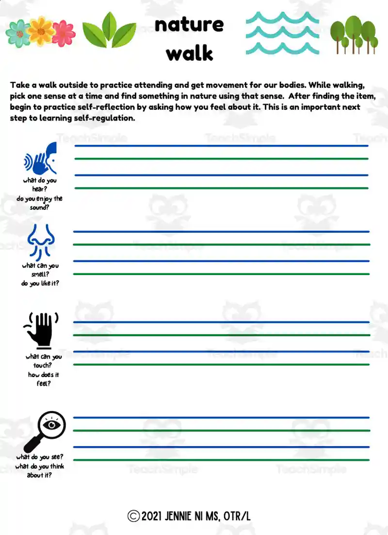 Worksheet for third graders to document observations during a nature walk, including drawings and notes. Take a Nature Walk worksheet for encouraging outdoor exploration and addition skills.