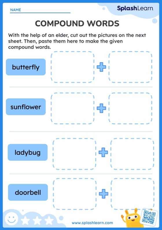 Worksheet featuring a cut-and-paste activity for learning compound words