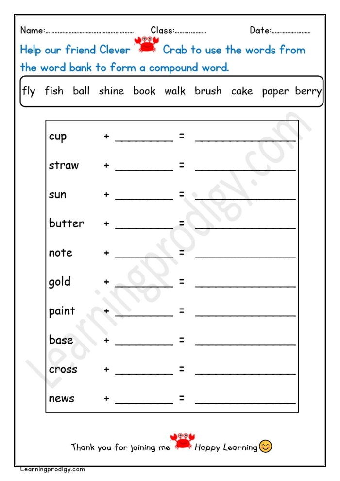 Colorful worksheet for kindergarten students to learn about compound words through cut-and-paste activities
