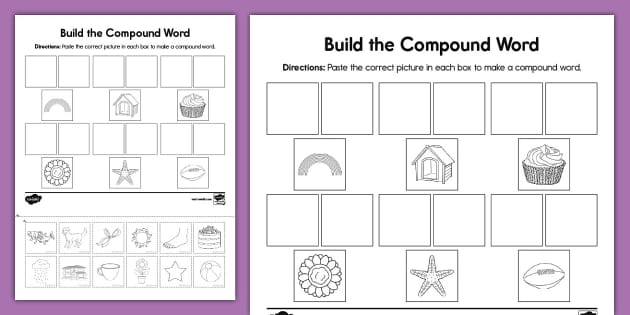 Cut-and-paste worksheet for teaching compound words in kindergarten