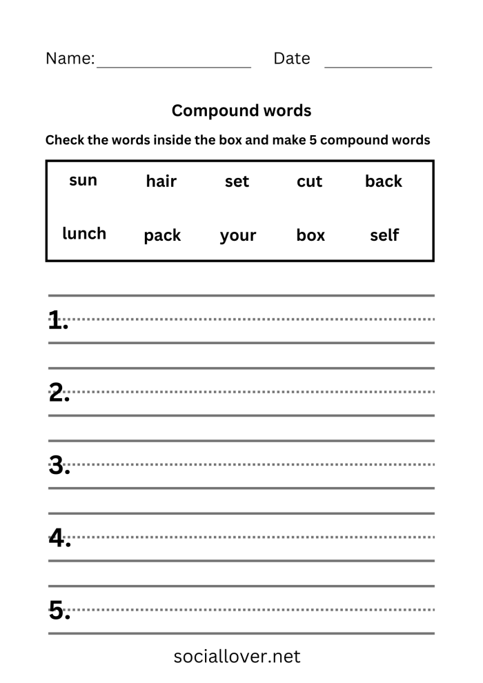 Cut-and-paste worksheet for kindergarten students to learn about compound words