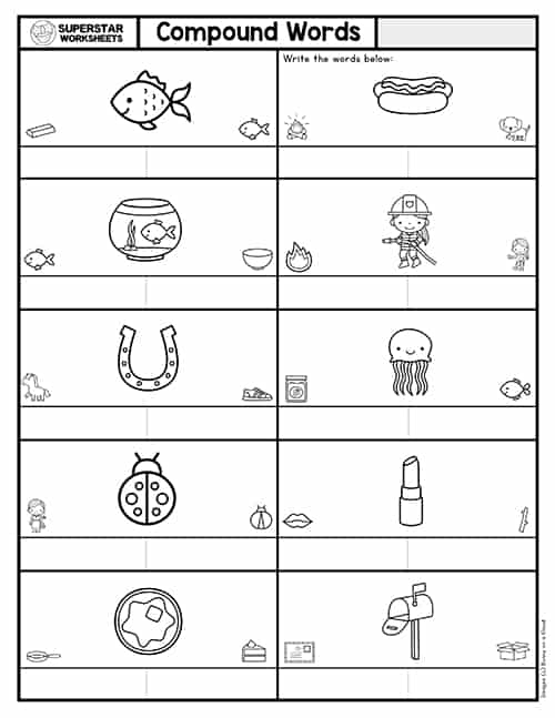 Worksheet for breaking down compound words with cut-and-paste activities
