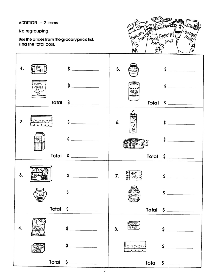First grade math worksheet showing a tally chart for counting various vegetables at a farmers market