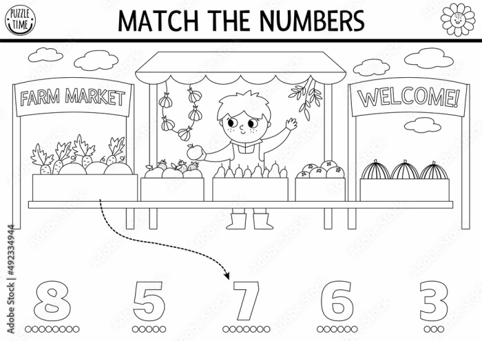 Worksheet showing a farmer tracking his vegetable count with tally marks for first graders.