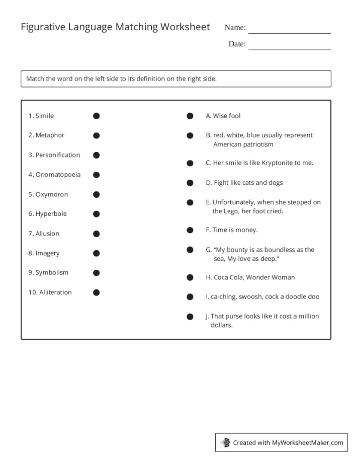 Worksheet for analyzing figurative language in The Lion, the Witch and the Wardrobe for sixth graders