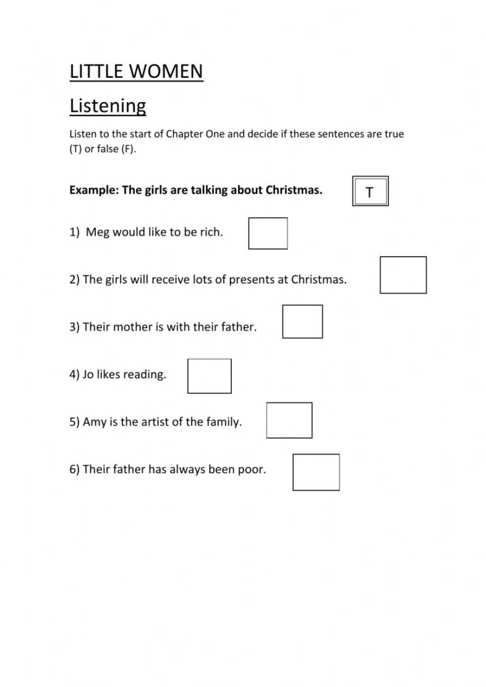Educational resource for analyzing language impact in Louisa May Alcott's classic novel Worksheet image featuring targeted reading skills practice on word choice from Little Women
