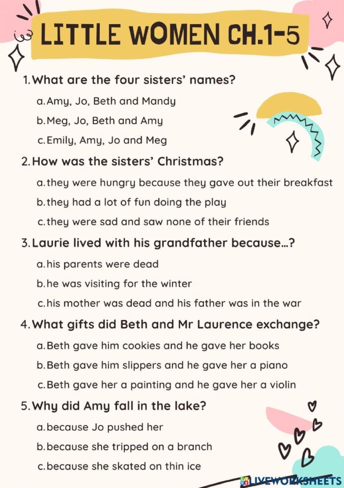 Targeted Reading Skills Practice: Word Choice in Little Women worksheet image 23 Worksheet for practicing word choice analysis using Little Women excerpt