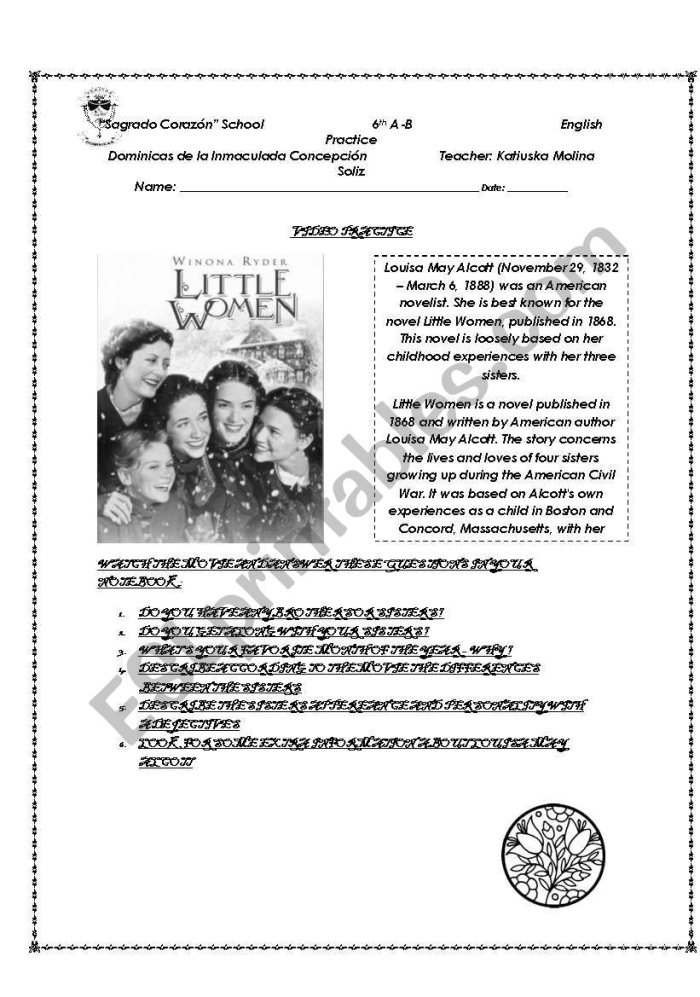 Targeted Reading Skills Practice: Word Choice in Little Women worksheet image Worksheet focusing on word choice analysis from Little Women for sixth graders