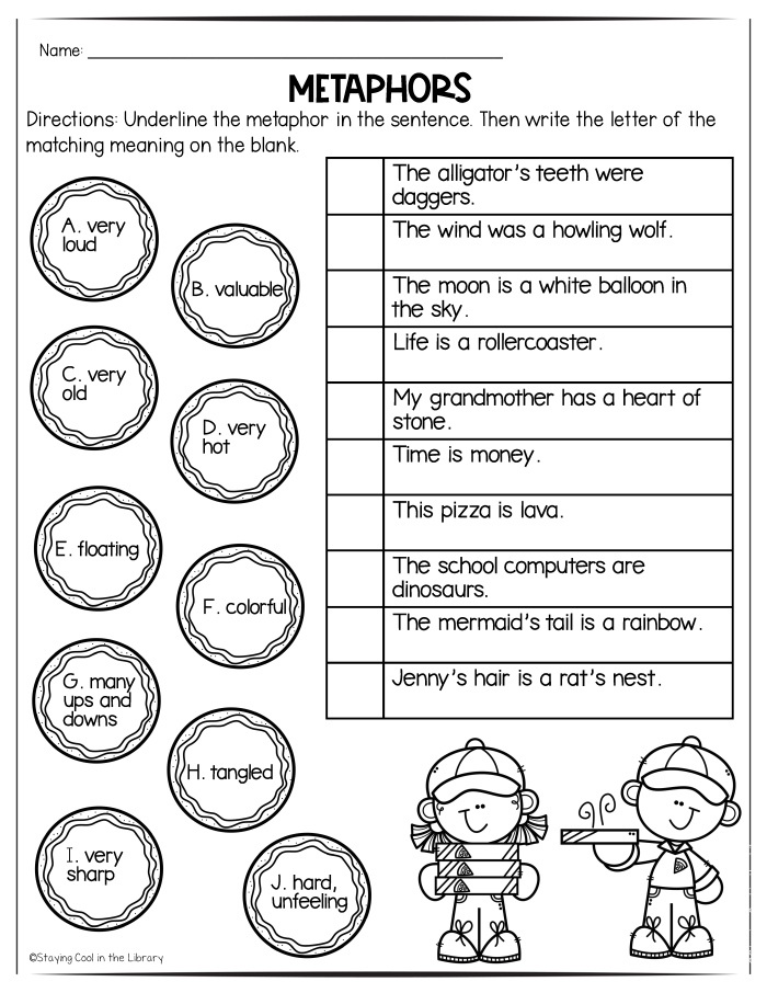 Worksheet for practicing figurative language analysis from The Lion, the Witch and the Wardrobe