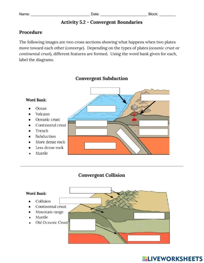 Sixth grade students completing a worksheet on tectonic plate boundaries and geological activity