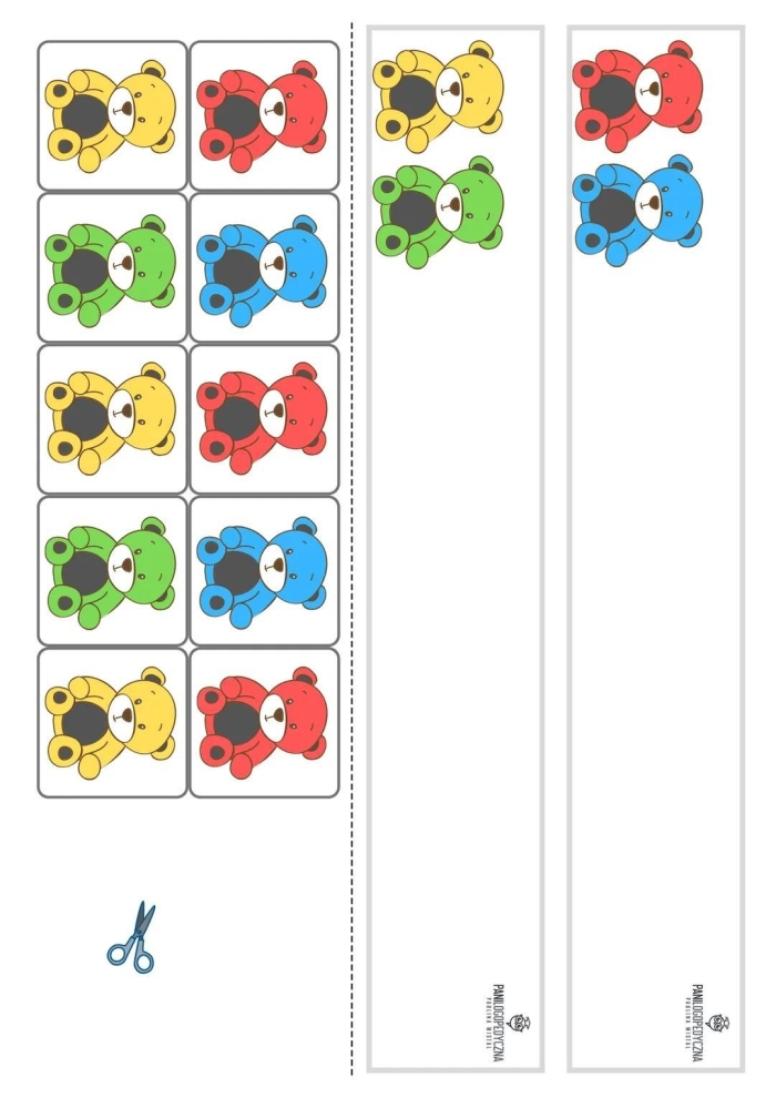 Pre-K student counting various teddy bears on an educational coloring worksheet