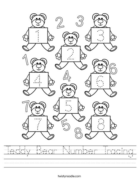 Teddy Bear Counting worksheet for Pre-K students featuring a colorful coloring page