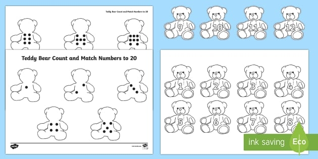 Pre-K worksheet featuring a set of teddy bears for students to practice counting skills