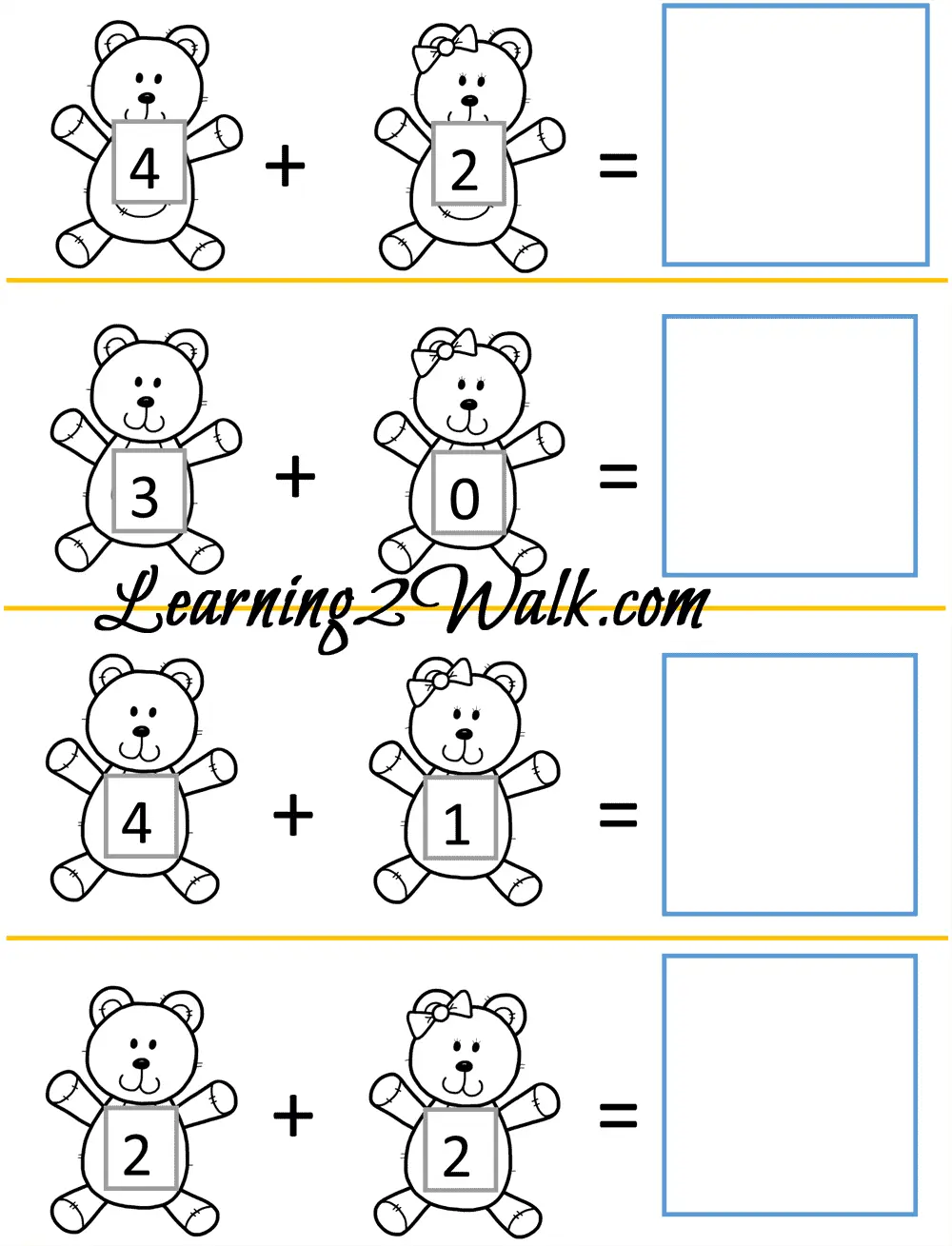 Pre-K worksheet featuring a group of cute teddy bears for children to count and color