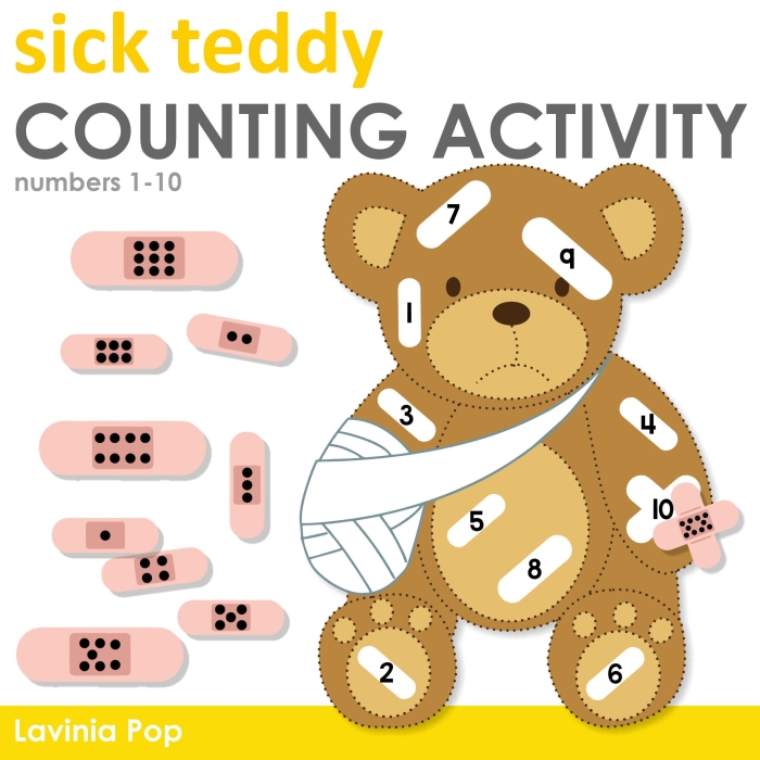 Colorful teddy bear counting worksheet for preschoolers to practice numbers