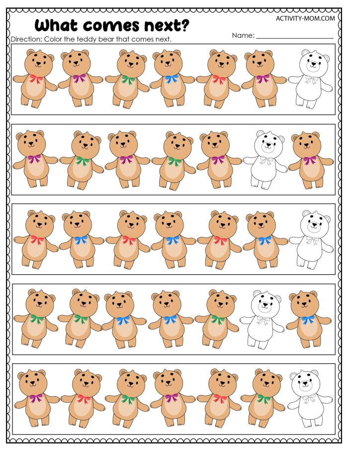 Counting teddy bears on a colorful worksheet designed for Pre-K students