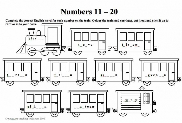 Fun Printable Teen Number Train Worksheets for Kids