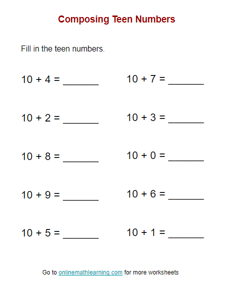 Image title showcasing a fun division exercise with the Teen Number Train worksheet ALT text for a worksheet featuring the Teen Number Train activity for kindergarten students