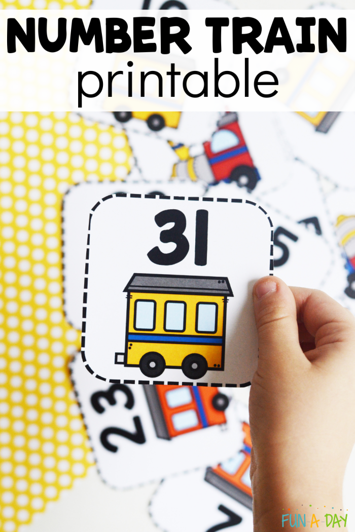 Image title: Fun activity for children to cut and arrange the number train correctly. ALT text: Colorful Teen Number Train worksheet for kindergarten students to practice division by ordering numbers.