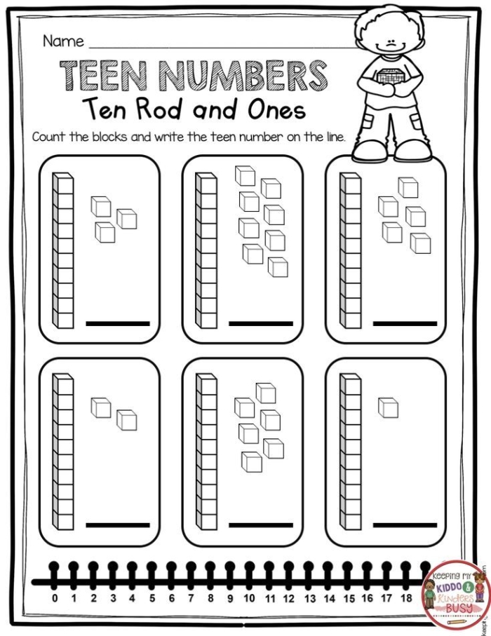 Interactive activity to help kids arrange numbers on a train in the correct order Colorful Teen Number Train worksheet for kindergarten students learning division